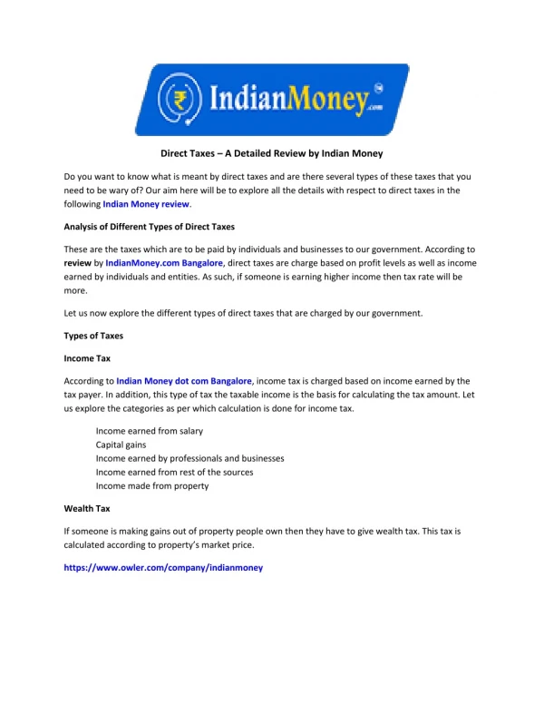 Direct Taxes – A Detailed Review by Indian Money