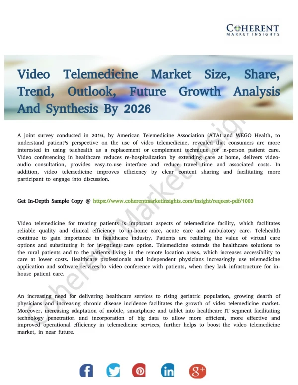 Video Telemedicine Market Enhancements and Global Scope to 2026