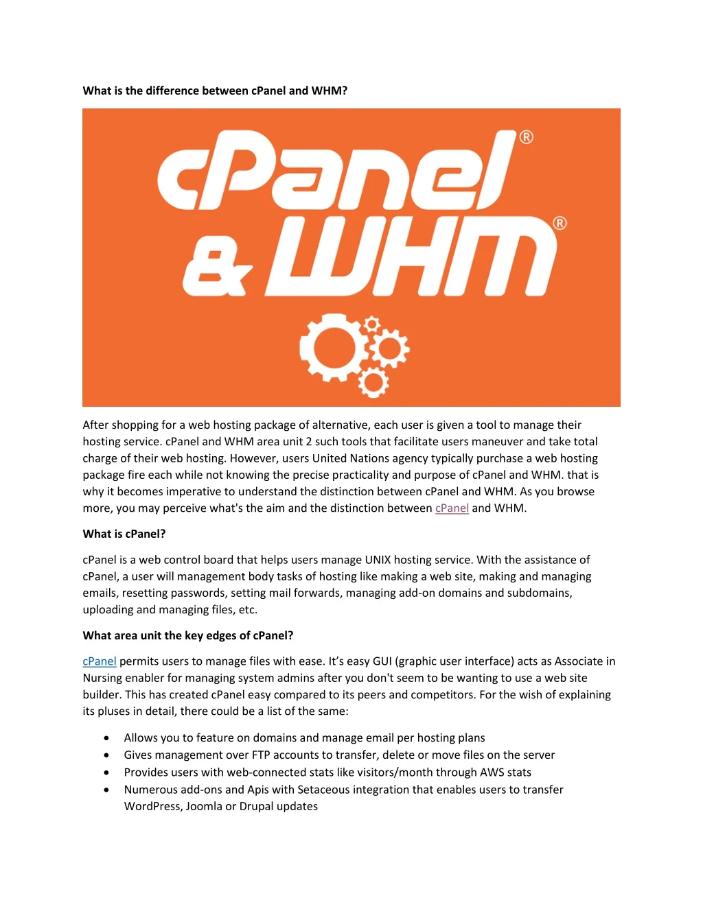 what is the difference between cpanel and whm