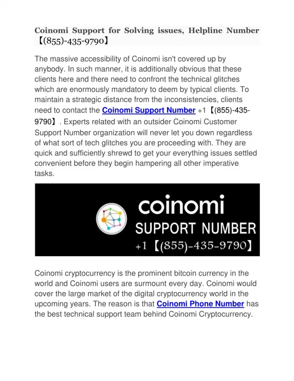 Coinomi Support for Solving issues, Helpline Number ?(855)-435-9790?