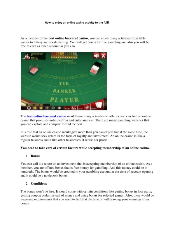 How to enjoy an online casino activity to the full