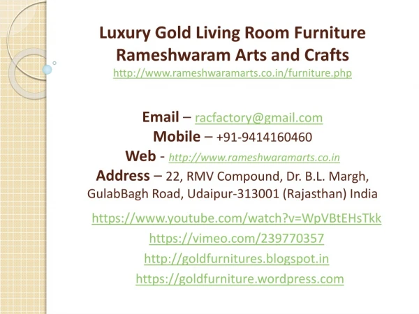 Luxury Gold Living Room Furniture Rameshwaram Arts and Crafts