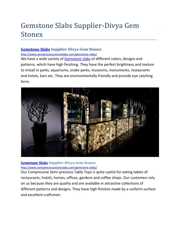 Gemstone Slabs Supplier-Divya Gem Stonex