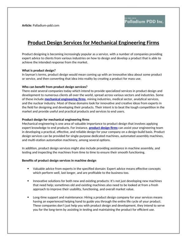Product Design Services for Mechanical Engineering Firms