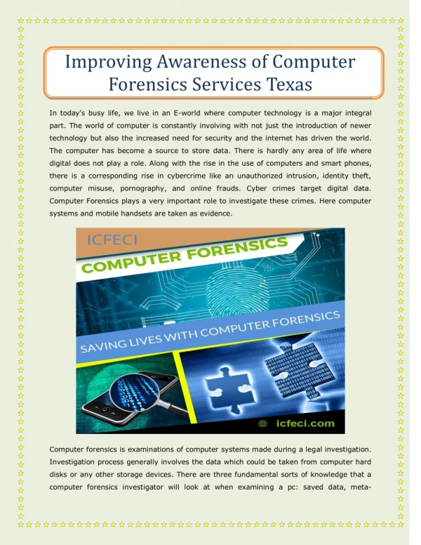 Improving Awareness of Computer Forensics Services Texas