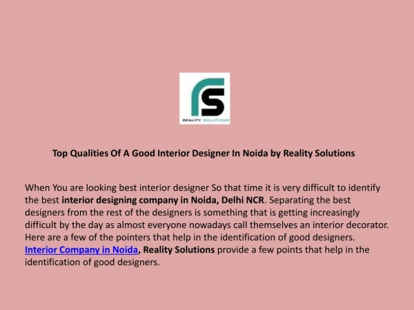 Top Qualities of A Good Interior Designer in Noida by Reality Solutions