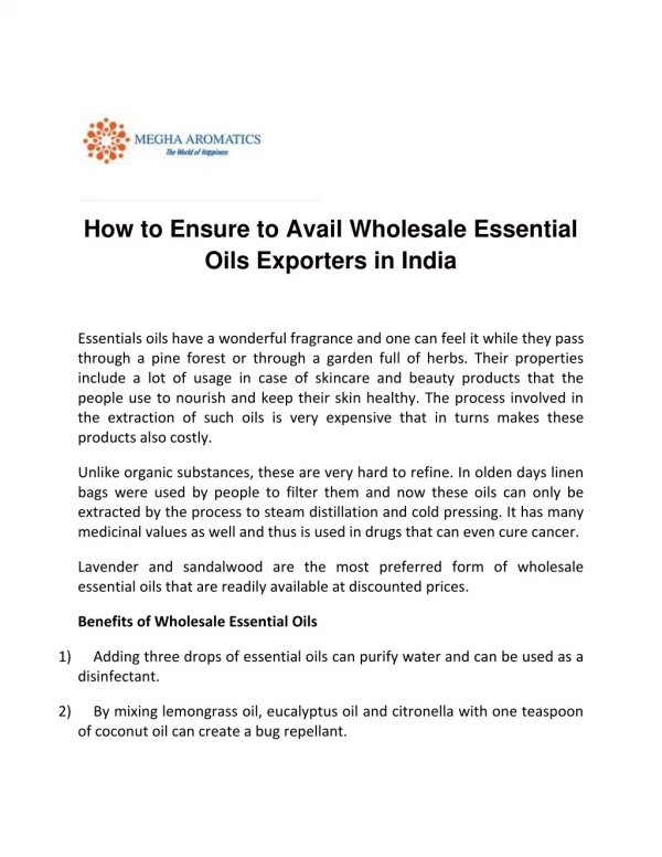 How to Ensure to Avail Wholesale Essential Oils Exporters in India