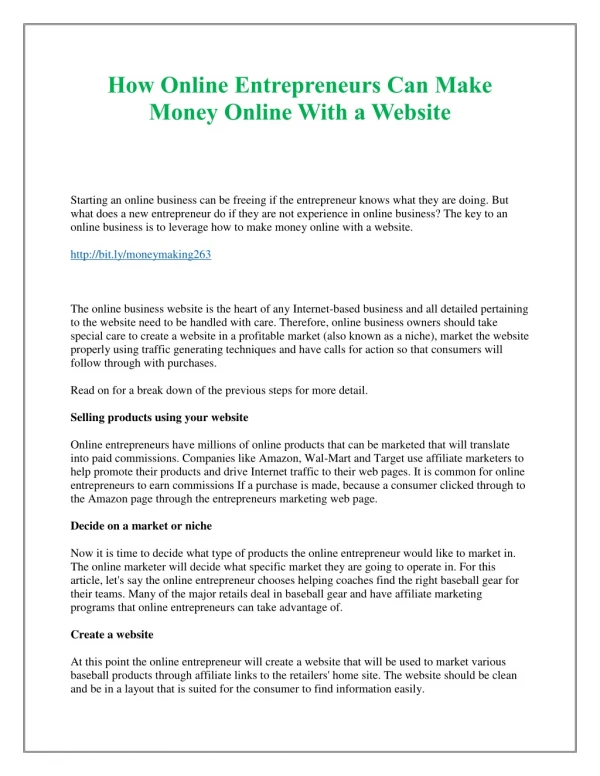 How Online Entrepreneurs Can Make Money Online With a Website