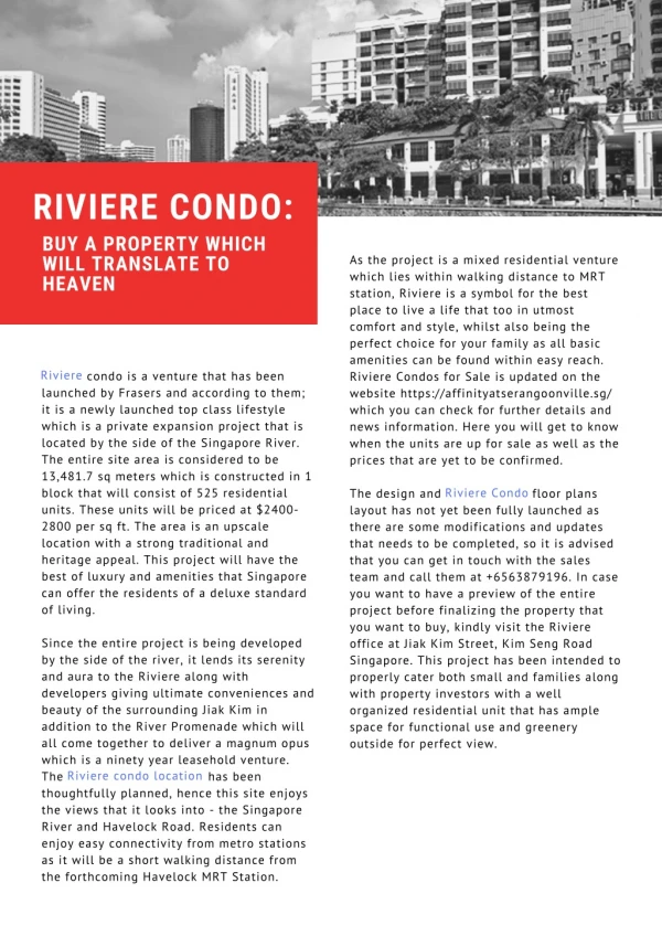 Riviere Condo: Buy a Property Which Will Translate to Heaven