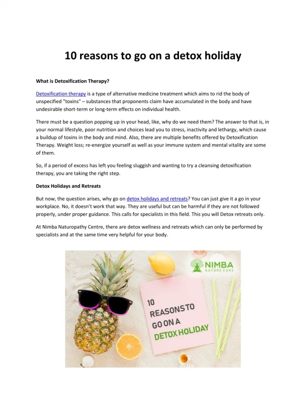 10 reasons to go on a detox holiday