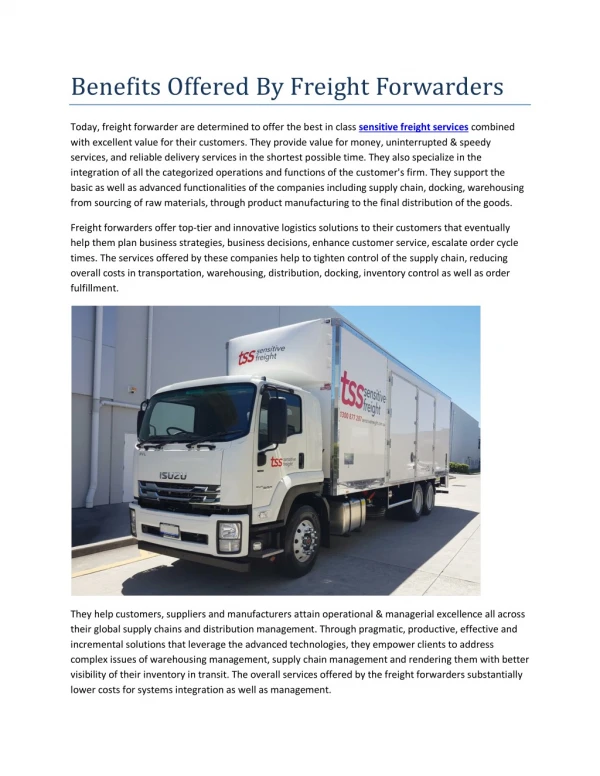 Benefits Offered By Freight Forwarders