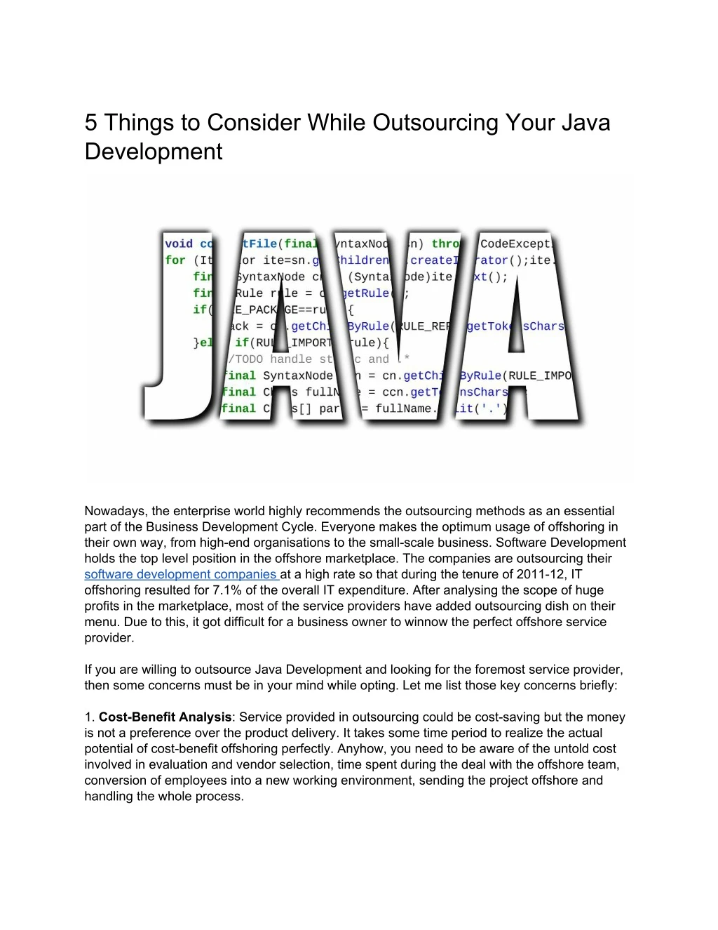 5 things to consider while outsourcing your java