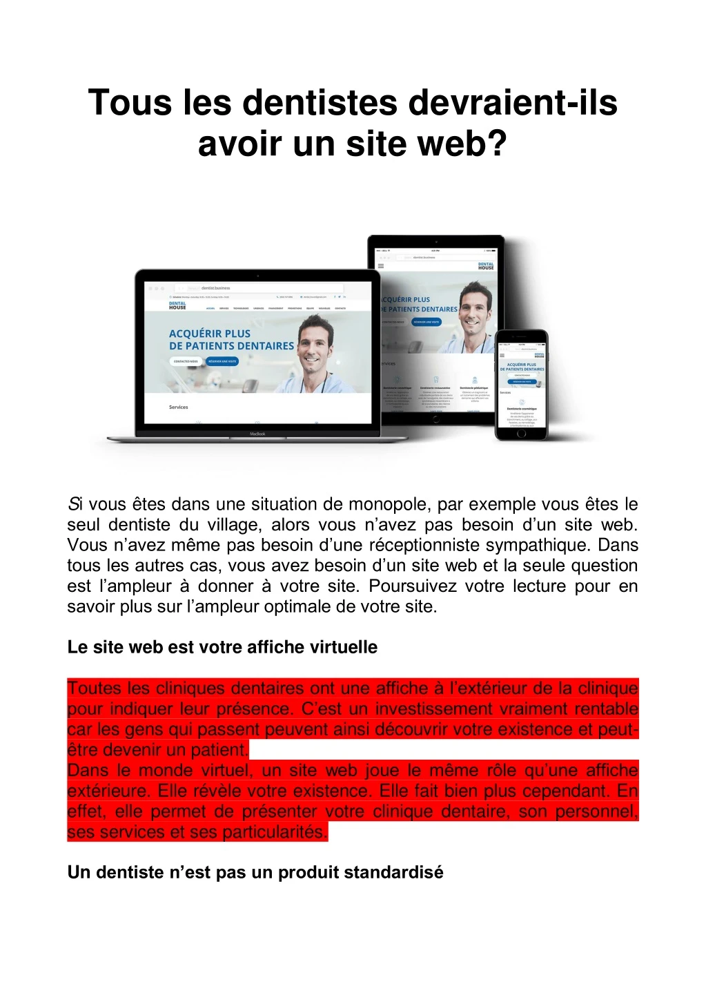 tous les dentistes devraient ils avoir un site web