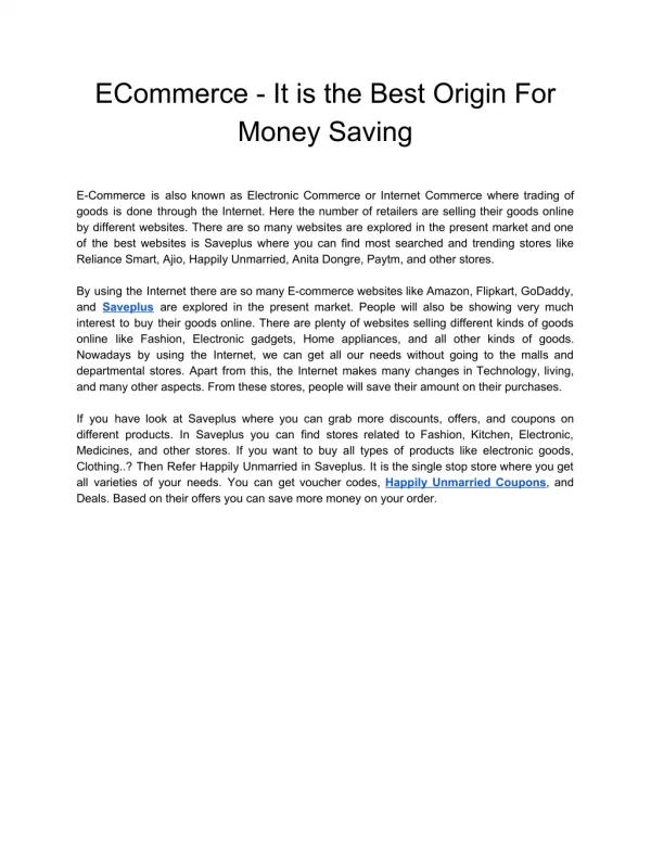 ECommerce - It is the Best Origin For Money Saving