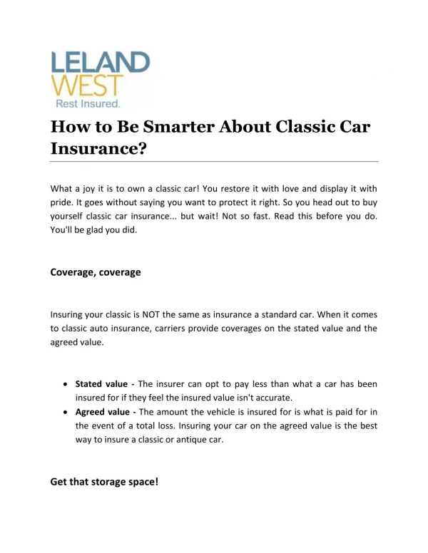 How to Be Smarter About Classic Car Insurance?