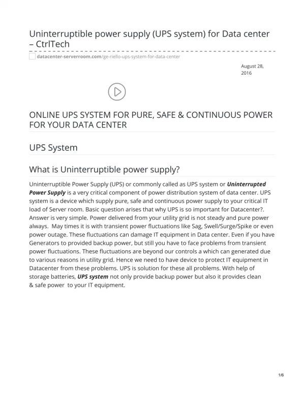 Uninterruptible power supply ups system for data center ctrltech. #UPS #PowerSupply #upsconfiguration