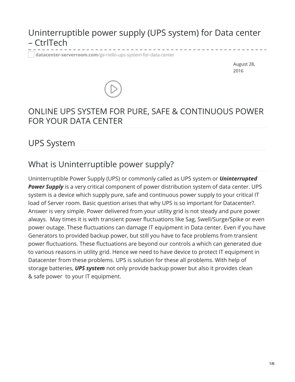 uninterruptible power supply ups system for data