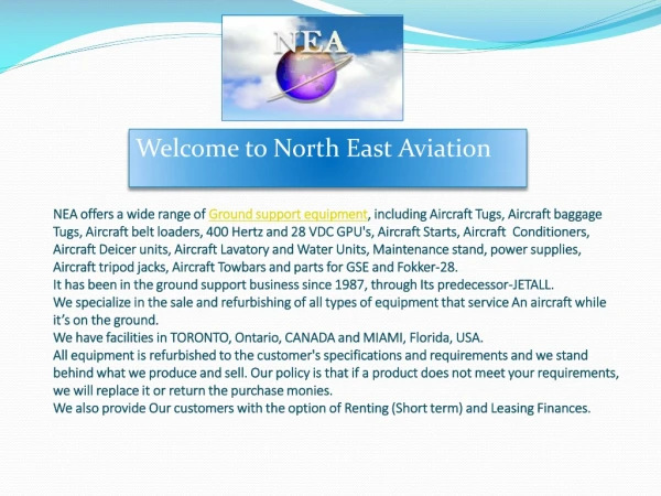 Ground Support Equipment Supplier| North East Aviation