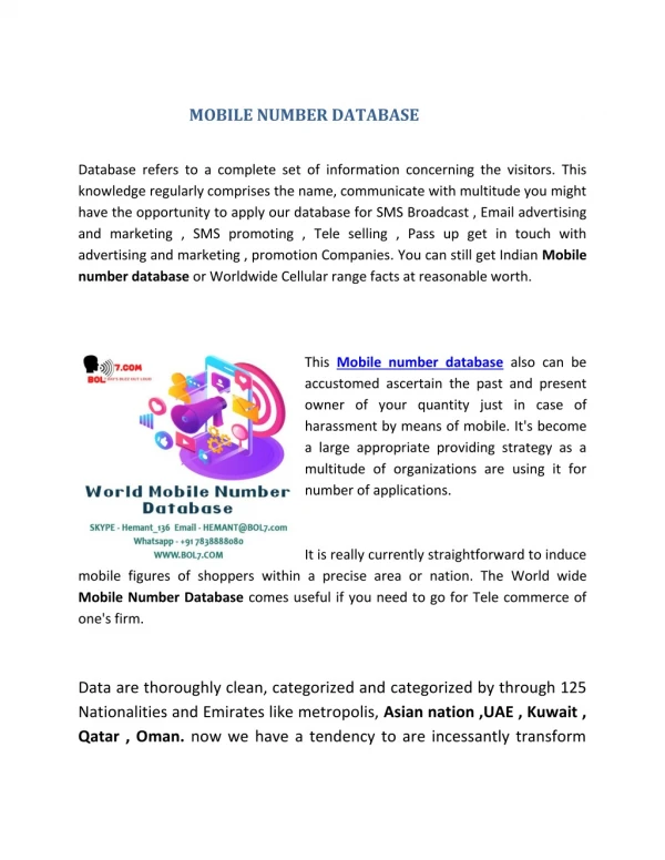 world wide Mobile Number Database