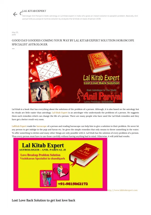 Lost Love Back good Days will be came back to you by consulting Lal Kitab Expert