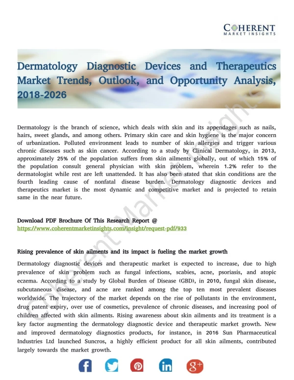 Dermatology Diagnostic Devices and Therapeutics Market Trends, Outlook, and Opportunity Analysis, 2018-2026