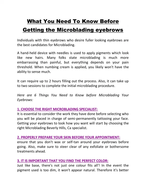 Know Before Getting the Microblading eyebrows