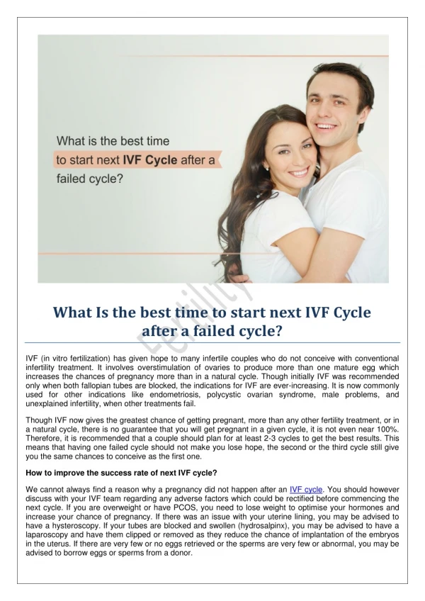 What Is the best time to start next IVF Cycle after a failed cycle?