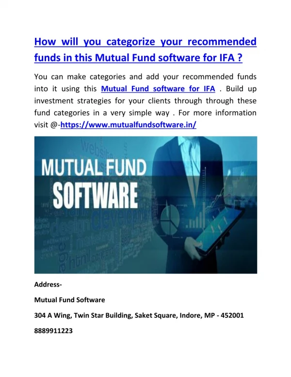 How will you categorize your recommended funds in this Mutual Fund software for IFA ?