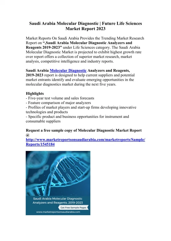 Saudi Arabia Molecular Diagnostic Analyzers and Reagents, 2019-2023