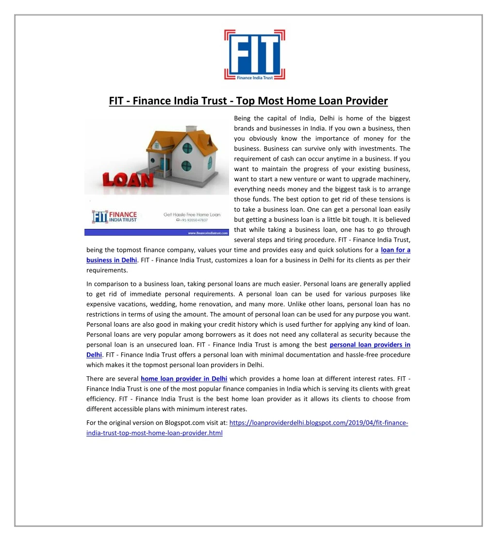 fit finance india trust top most home loan