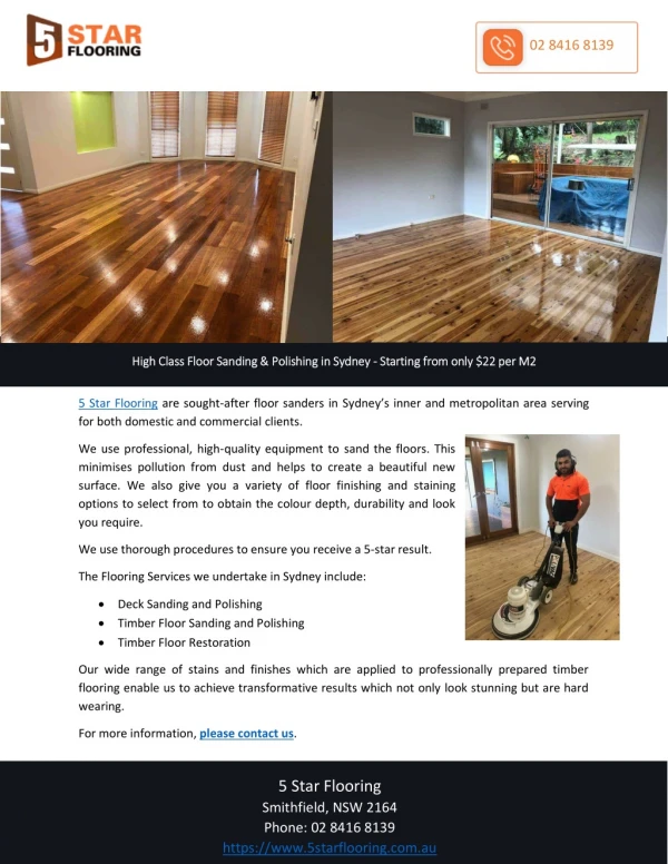 High Class Floor Sanding & Polishing in Sydney - Starting from only $22 per M2