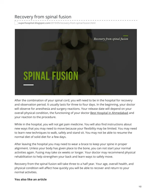 Recovery from spinal fusion