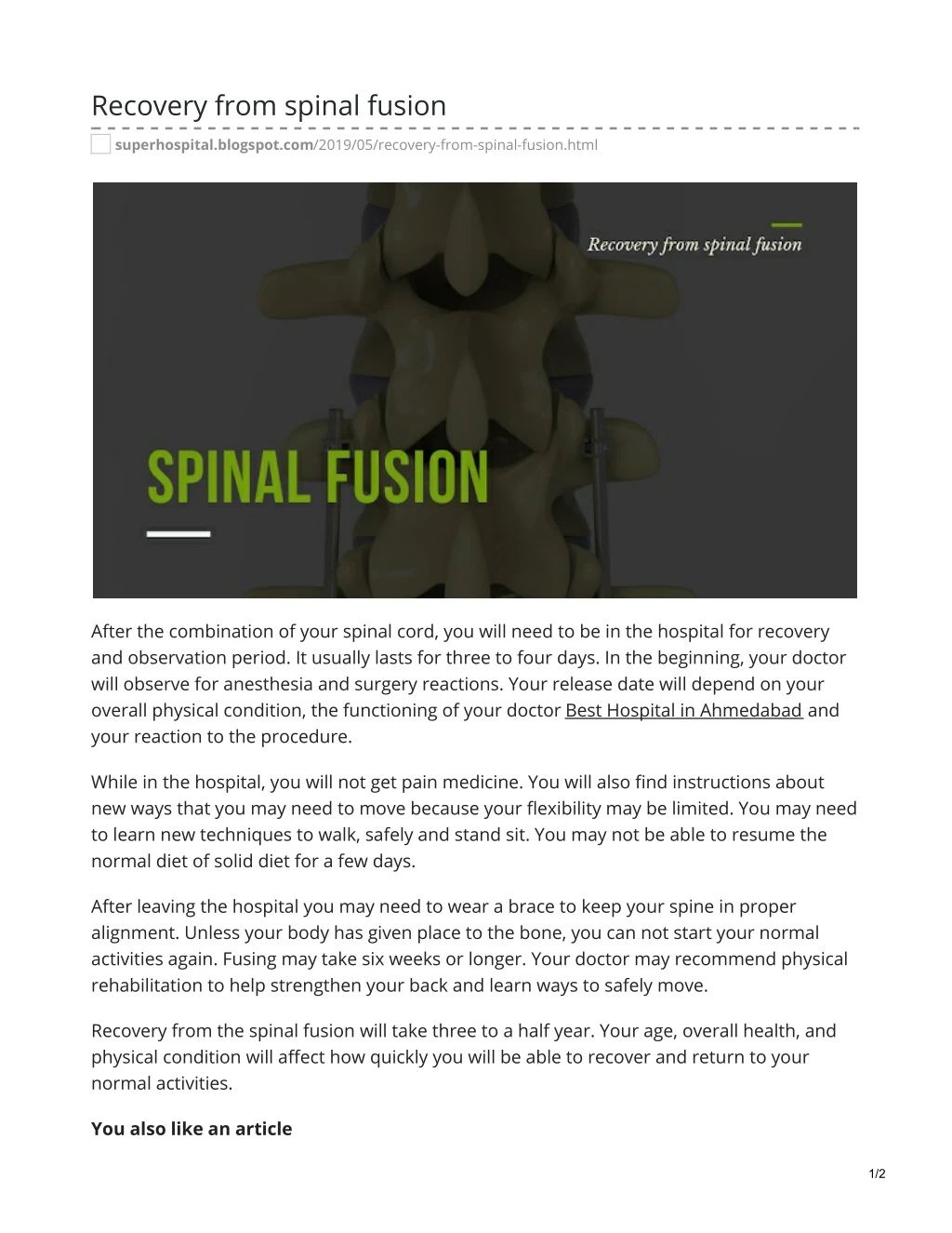 recovery from spinal fusion
