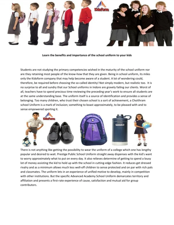 School Uniforms online in Indore