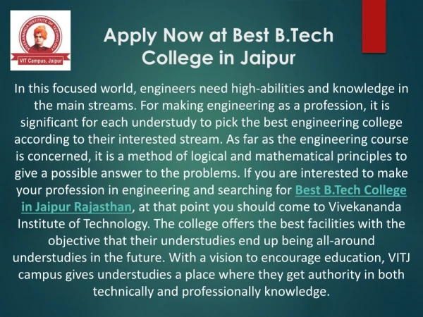 Apply Now at Best B.Tech College in Jaipur