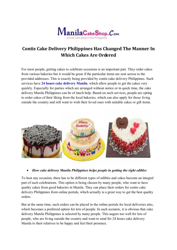 24 hours cake delivery manila