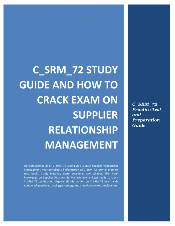 How to Prepare for C_SRM_72 exam on Supplier Relationship Management