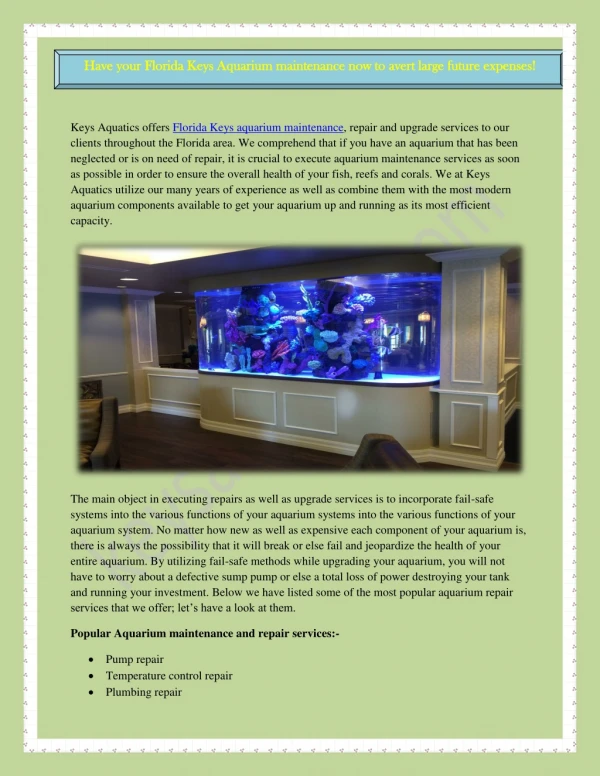 Hire Experts for Beautiful Aquarium Design Creations in Key West Area