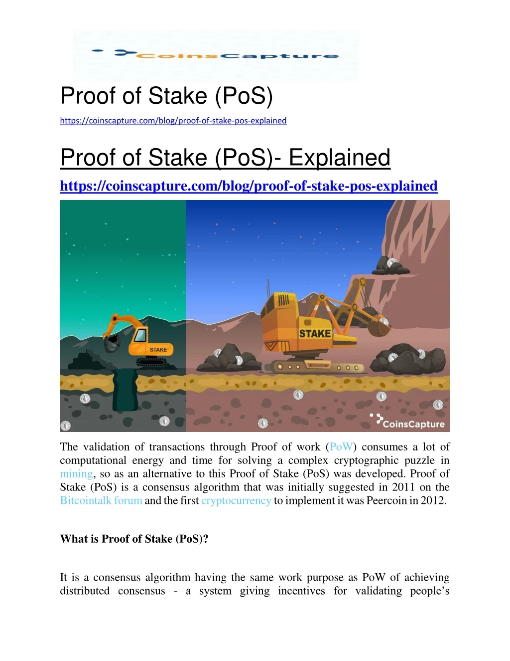 proof of stake pos https coinscapture com blog