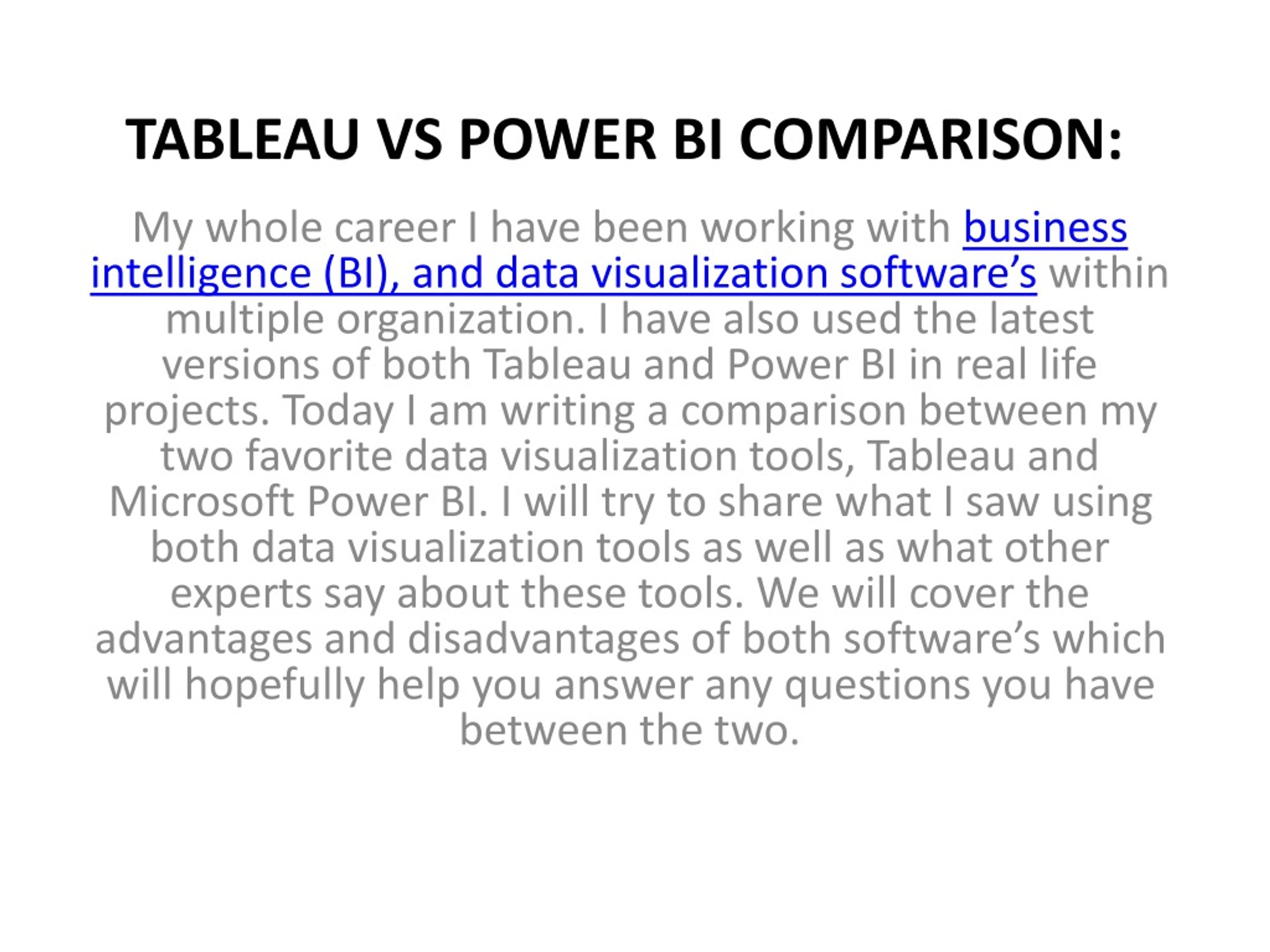 PPT - TABLEAU VS POWER BI COMPARISON PowerPoint Presentation, free ...