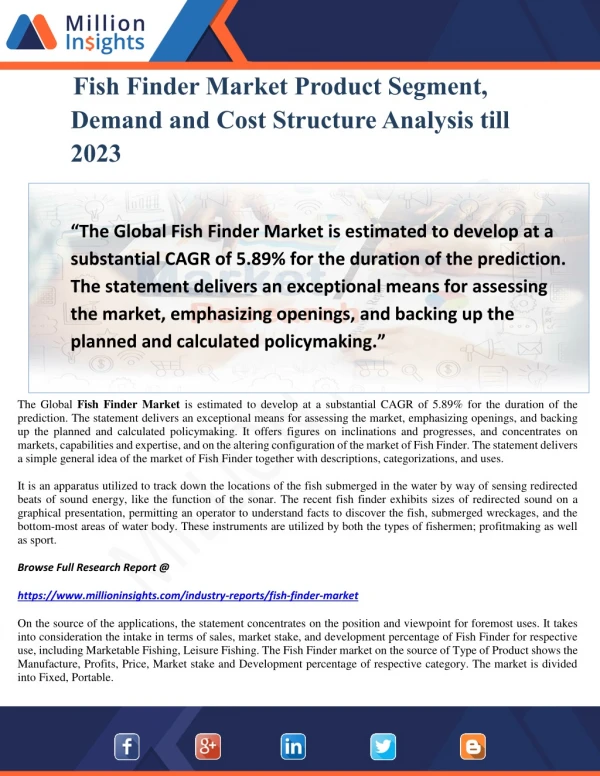 Fish Finder Market Product Segment, Demand and Cost Structure Analysis till 2023