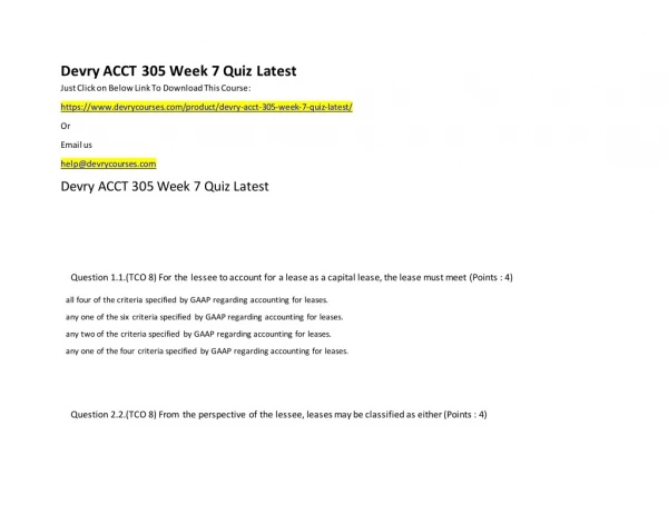 Devry ACCT 305 Week 7 Quiz Latest