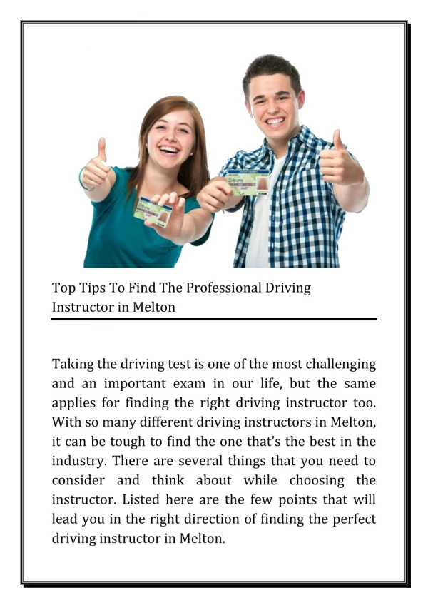 Top Tips To Find The Professional Driving Instructor in Melton - U Will Drive School