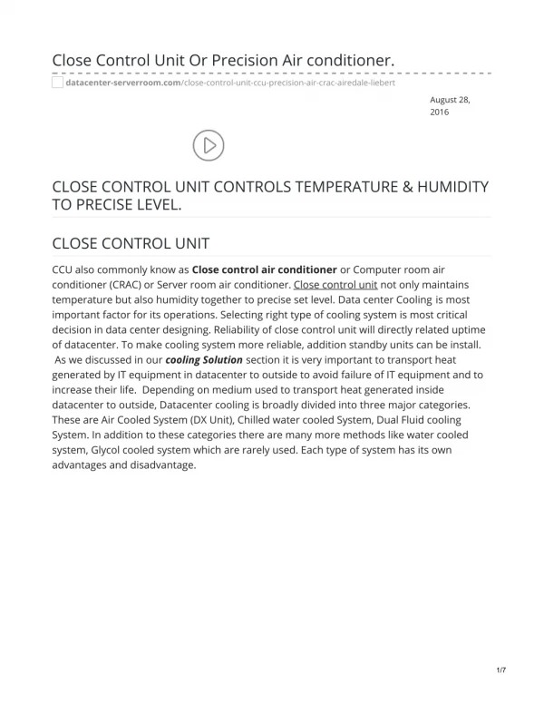 Close Control Unit Or Precision Air conditioner #closecontrolunit #coolingsolution