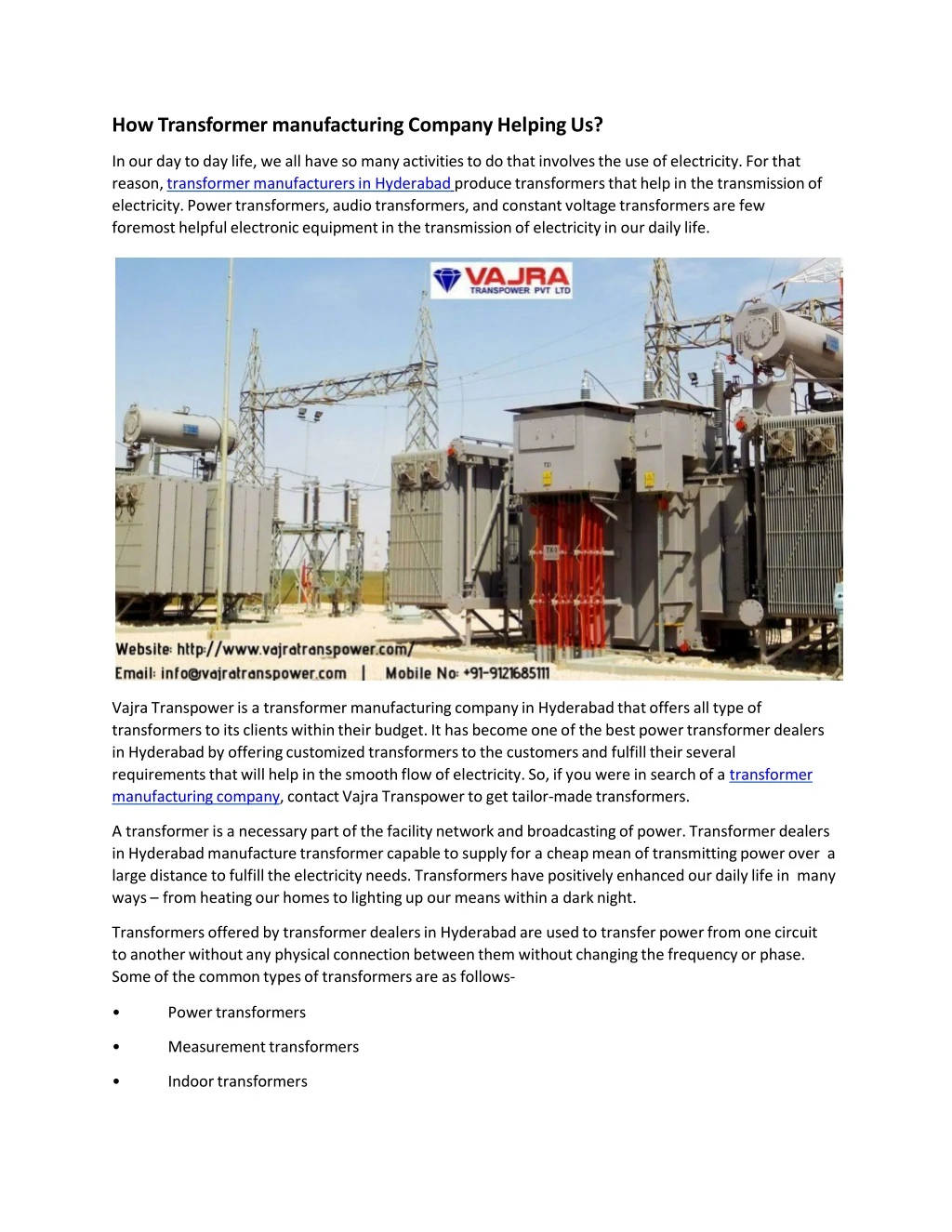 how transformer manufacturing company helping