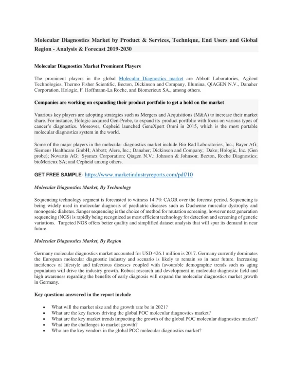molecular diagnostics market by product services