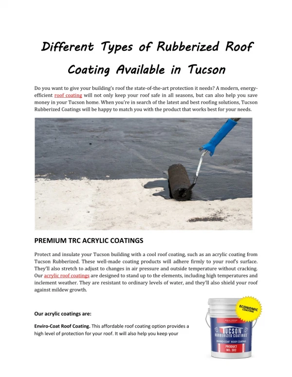 Different Types of Rubberized Roof Coating Available in Tucson