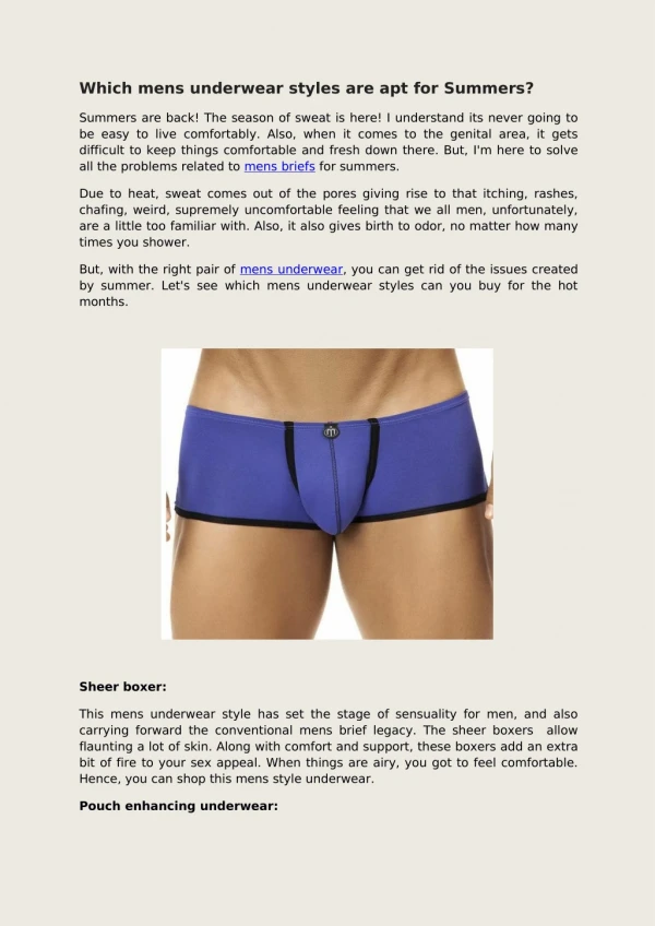 Which mens underwear styles are apt for Summers?