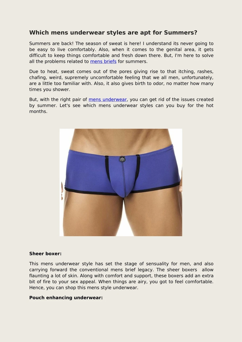 which mens underwear styles are apt for summers