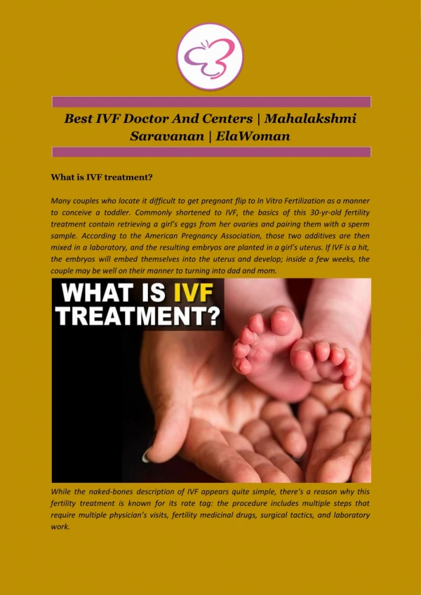 Best IVF Doctor And Centers | Mahalakshmi Saravanan | ElaWoman